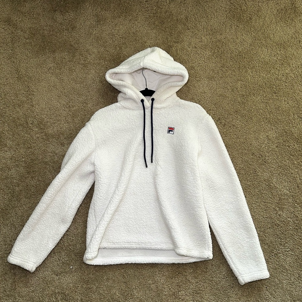 FILA White Fuzzy Hoodie Pullover Size M